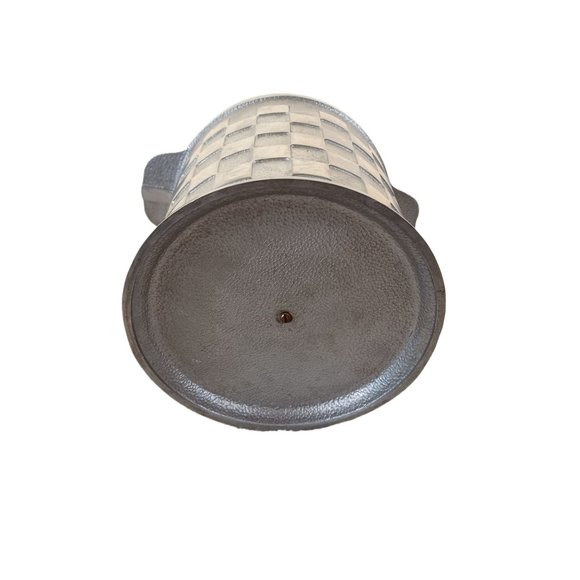 1940's Lined 9"x6.5" Pewter Ice Bucket Glass Lid Utensils Vintage Waffle Design - Picture 10 of 10